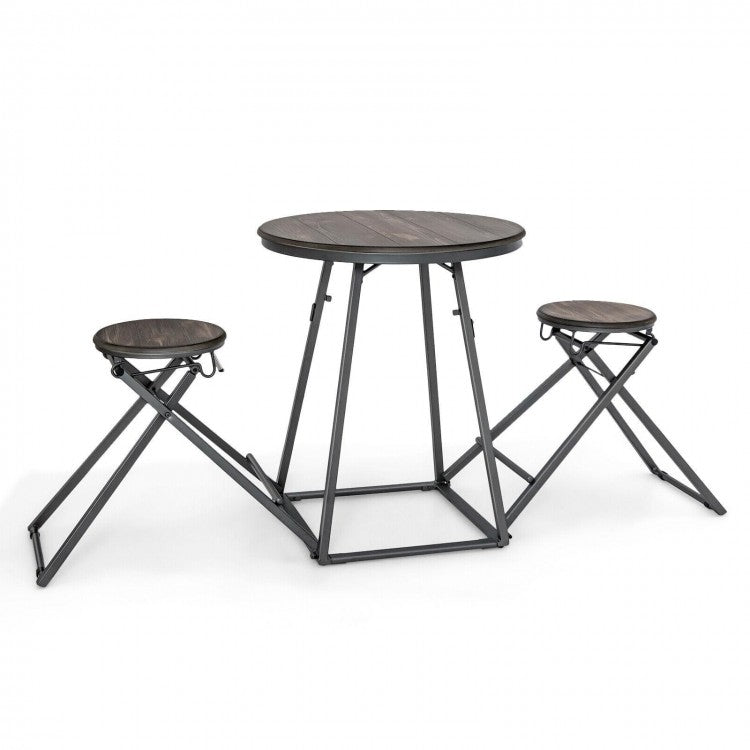 Costway Modern Round Dining Room Table and Chairs 3-Piece Set - Foldable and Space-Saving - Suitable for Restaurant and Cafe