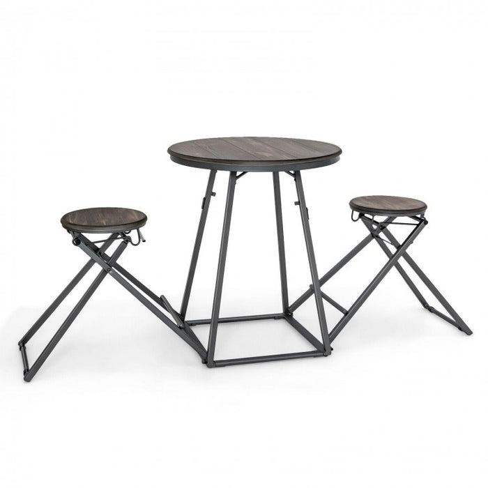 Costway Modern Round Dining Room Table and Chairs 3-Piece Set - Foldable and Space-Saving - Suitable for Restaurant and Cafe