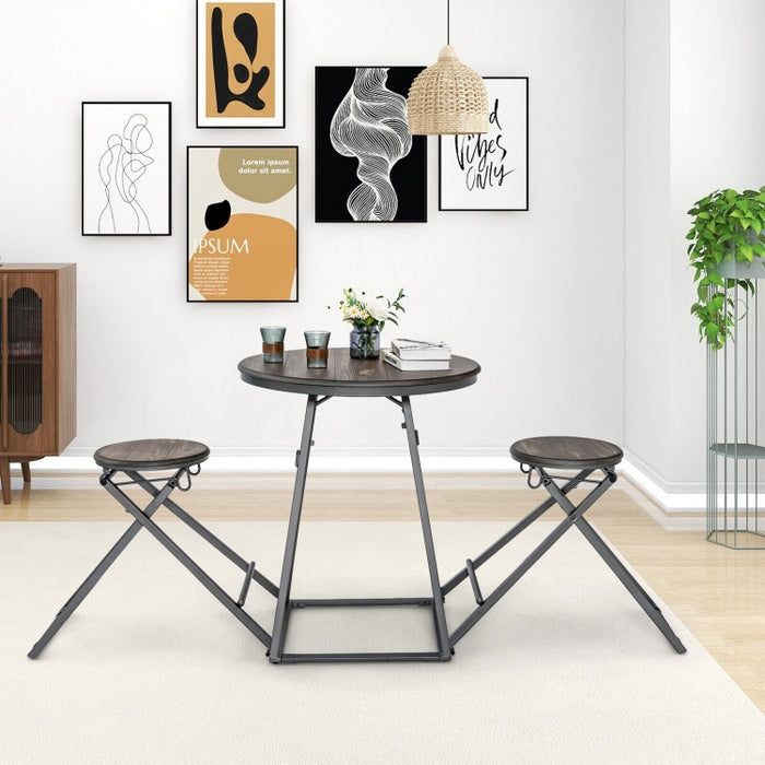 Costway Modern Round Dining Room Table and Chairs 3-Piece Set - Foldable and Space-Saving - Suitable for Restaurant and Cafe