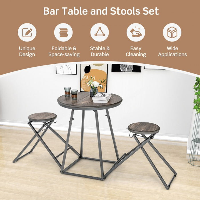 Costway Modern Round Dining Room Table and Chairs 3-Piece Set - Foldable and Space-Saving - Suitable for Restaurant and Cafe