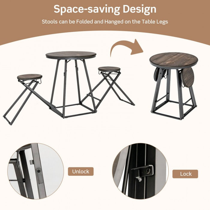 Costway Modern Round Dining Room Table and Chairs 3-Piece Set - Foldable and Space-Saving - Suitable for Restaurant and Cafe