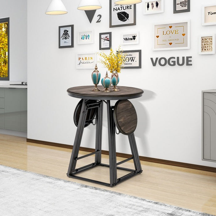 Costway Modern Round Dining Room Table and Chairs 3-Piece Set - Foldable and Space-Saving - Suitable for Restaurant and Cafe