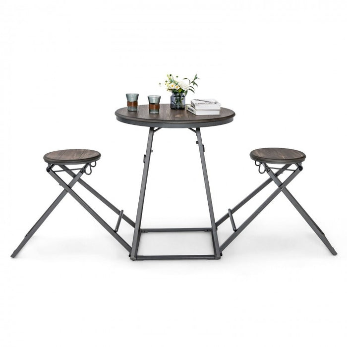 Costway Modern Round Dining Room Table and Chairs 3-Piece Set - Foldable and Space-Saving - Suitable for Restaurant and Cafe