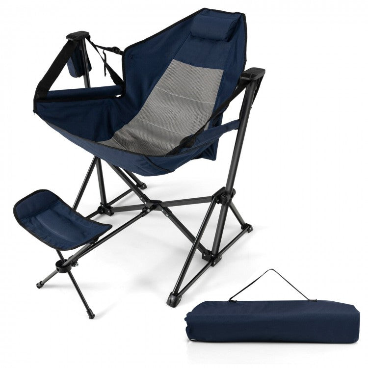 Outdoor Camping Rocking Chair with Retractable Footrest and Portable Carrying Bag - Suitable for Fishing and Picnics