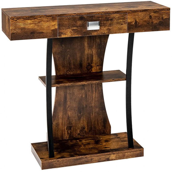 Costway Modern Small Entryway Table with Drawers and Shelves - Suitable for Living Room and Dining Area