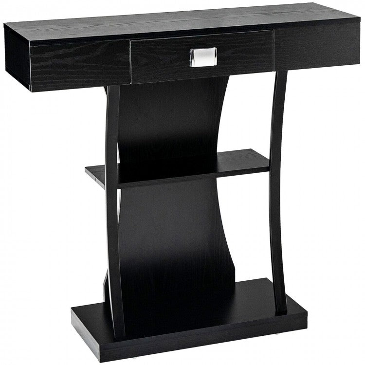 Costway Modern Small Entryway Table with Drawers and Shelves - Suitable for Living Room and Dining Area