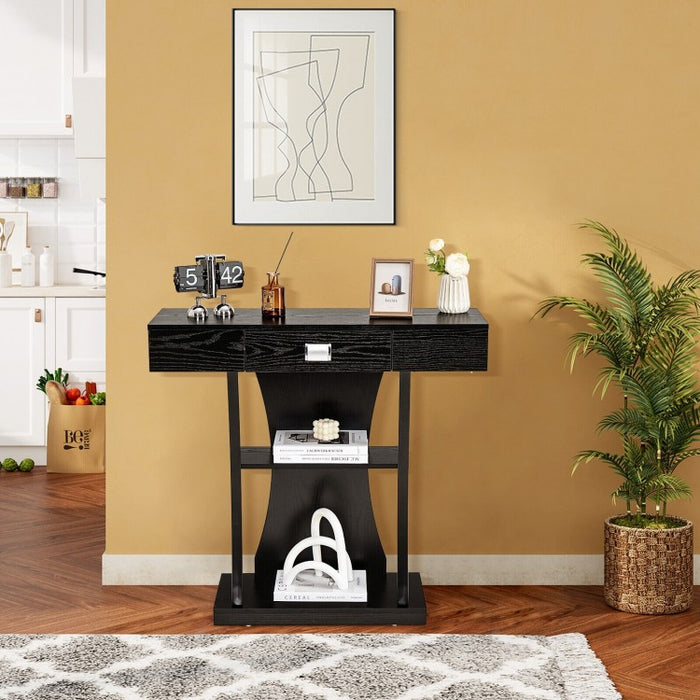 Costway Modern Small Entryway Table with Drawers and Shelves - Suitable for Living Room and Dining Area