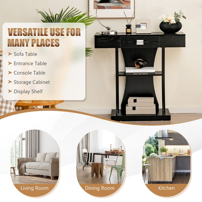 Costway Modern Small Entryway Table with Drawers and Shelves - Suitable for Living Room and Dining Area
