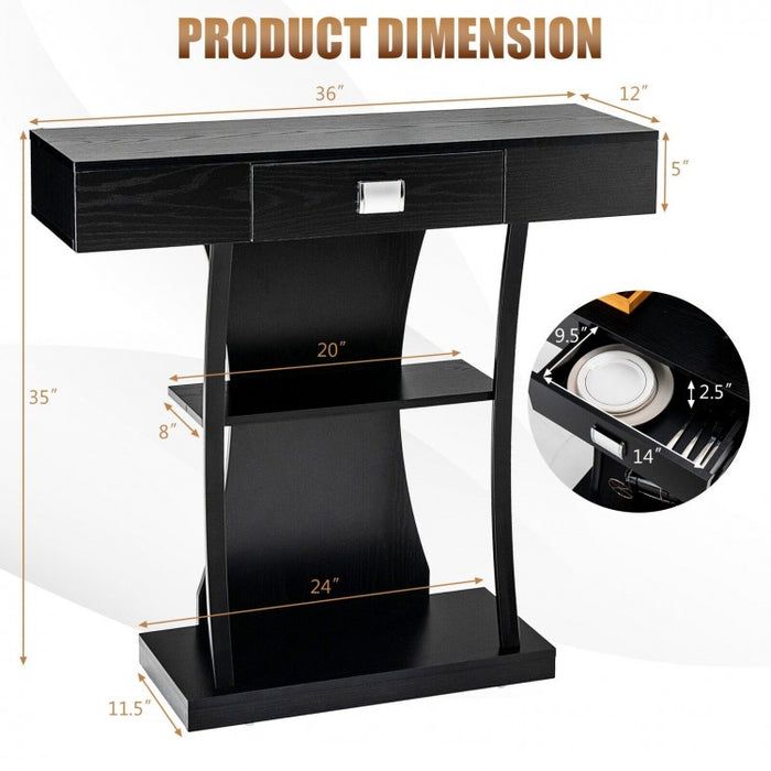 Costway Modern Small Entryway Table with Drawers and Shelves - Suitable for Living Room and Dining Area