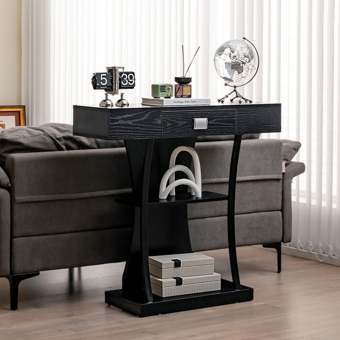 Costway Modern Small Entryway Table with Drawers and Shelves - Suitable for Living Room and Dining Area