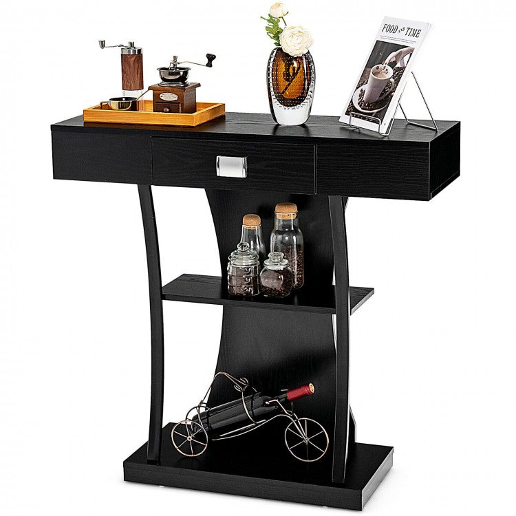 Costway Modern Small Entryway Table with Drawers and Shelves - Suitable for Living Room and Dining Area