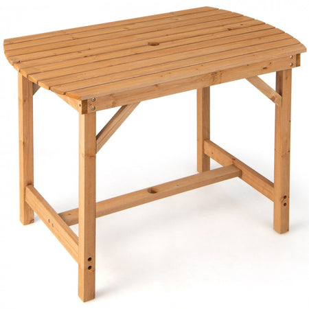 Outdoor Wooden Dining Table with Built-in Umbrella Hole - Suitable for Patio, Backyard, and Poolside
