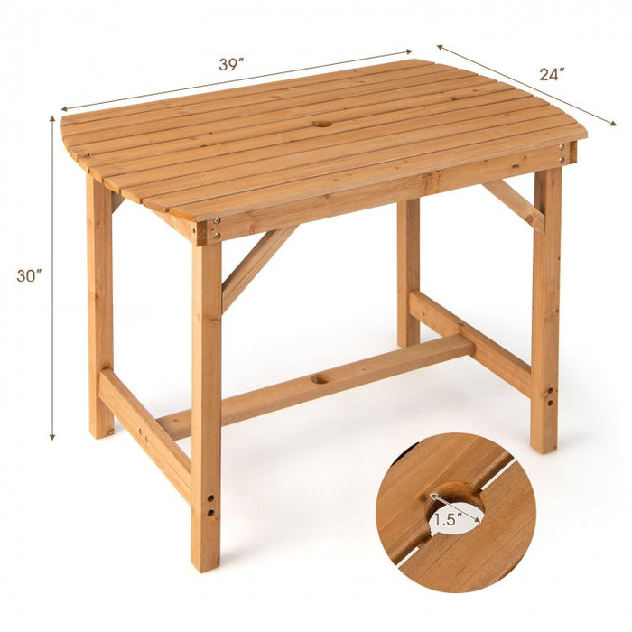 Outdoor Wooden Dining Table with Built-in Umbrella Hole - Suitable for Patio, Backyard, and Poolside