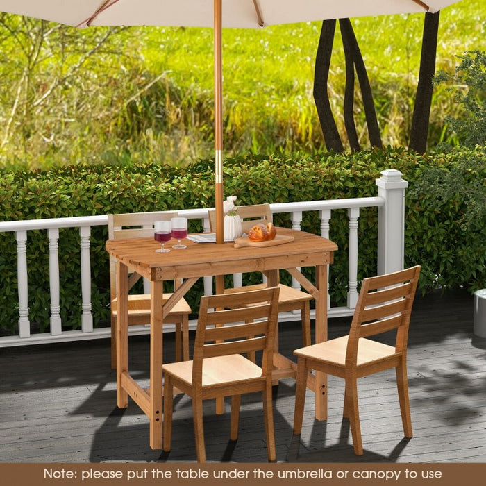 Outdoor Wooden Dining Table with Built-in Umbrella Hole - Suitable for Patio, Backyard, and Poolside