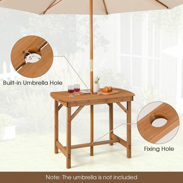 Outdoor Wooden Dining Table with Built-in Umbrella Hole - Suitable for Patio, Backyard, and Poolside