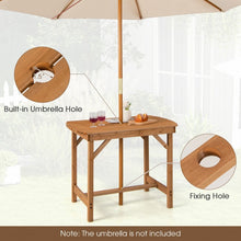 Charger l&#39;image dans la galerie, Outdoor Wooden Dining Table with Built-in Umbrella Hole - Suitable for Patio, Backyard, and Poolside
