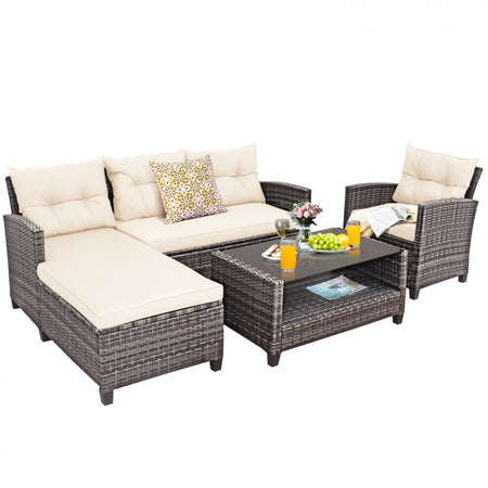 4-Piece Modern Outdoor Patio Sofa Set with Removable Covers