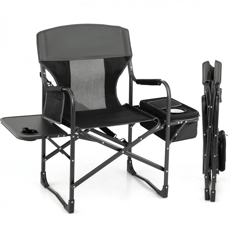 Folding Camp Chair with Cooler Bag and Folding Table - Suitable for Outdoor Camping, Beach, and Travel
