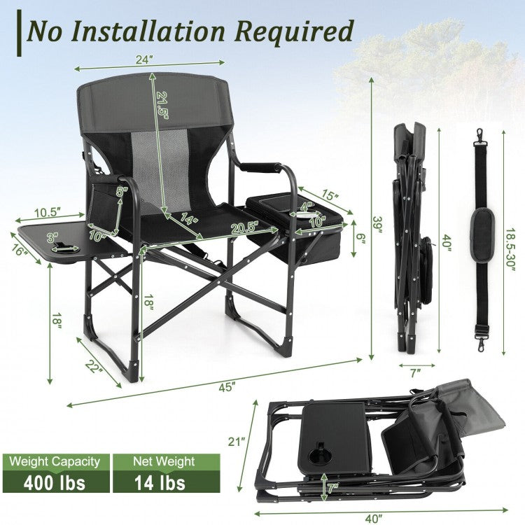 Folding Camp Chair with Cooler Bag and Folding Table - Suitable for Outdoor Camping, Beach, and Travel