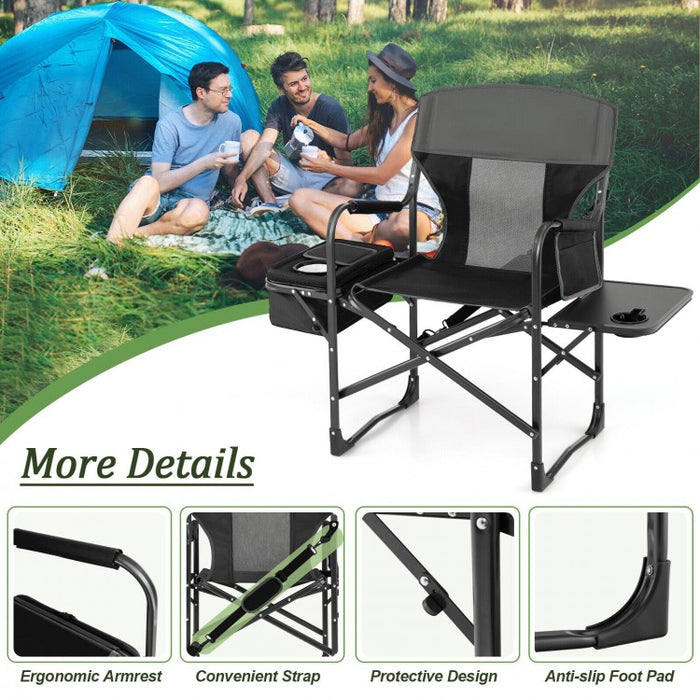 Folding Camp Chair with Cooler Bag and Folding Table - Suitable for Outdoor Camping, Beach, and Travel