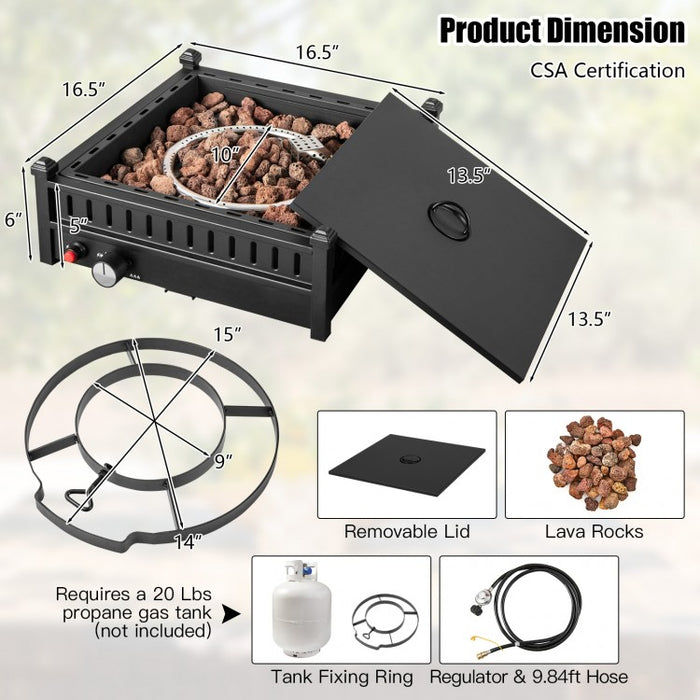 16.5-Inch Portable Black Propane Fire Pit for Outdoor Camping and Patio