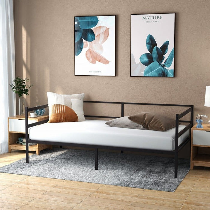 Black Modern Minimalist Metal Sofa Bed Frame with Storage Underneath