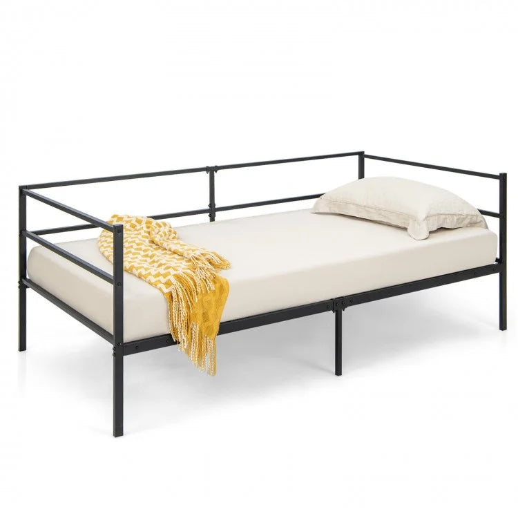 Black Modern Minimalist Metal Sofa Bed Frame with Storage Underneath