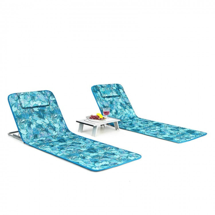 Green Portable 3-Piece Set: Beach & Pool Lounge Chairs with Folding Table
