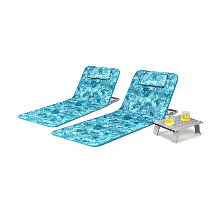 Green Portable 3-Piece Set: Beach & Pool Lounge Chairs with Folding Table