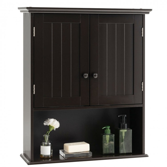 Wall-Mounted Double-Door Bathroom Cabinet with Shelves