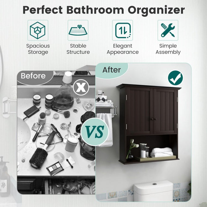 Wall-Mounted Double-Door Bathroom Cabinet with Shelves