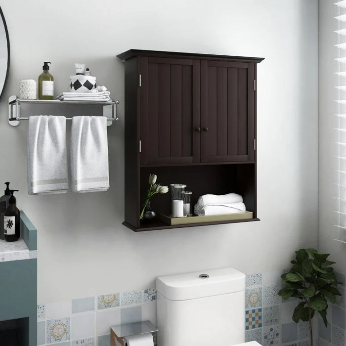 Wall-Mounted Double-Door Bathroom Cabinet with Shelves