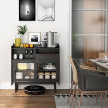 Load image into Gallery viewer, Costway Black Modern Bar Cabinet with Sliding Doors and Wine Rack - Suitable for Restaurant and Kitchen
