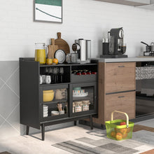 Load image into Gallery viewer, Costway Black Modern Bar Cabinet with Sliding Doors and Wine Rack - Suitable for Restaurant and Kitchen
