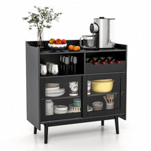 Load image into Gallery viewer, Costway Black Modern Bar Cabinet with Sliding Doors and Wine Rack - Suitable for Restaurant and Kitchen
