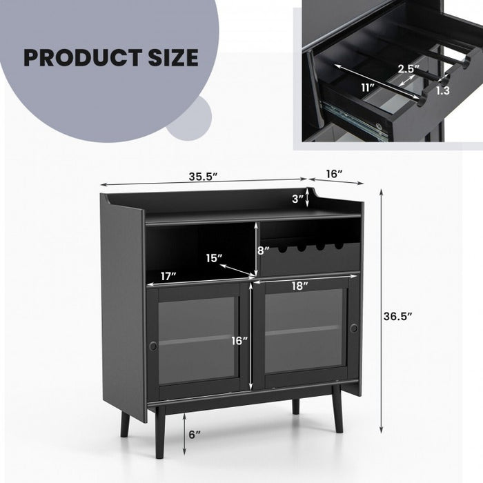 Costway Black Modern Bar Cabinet with Sliding Doors and Wine Rack - Suitable for Restaurant and Kitchen