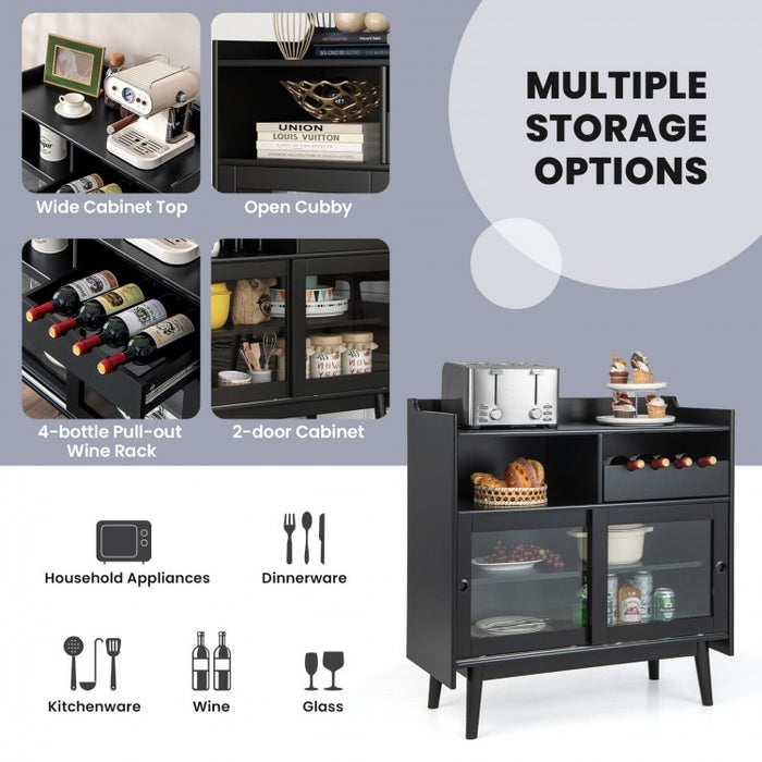 Costway Black Modern Bar Cabinet with Sliding Doors and Wine Rack - Suitable for Restaurant and Kitchen