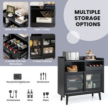 Load image into Gallery viewer, Costway Black Modern Bar Cabinet with Sliding Doors and Wine Rack - Suitable for Restaurant and Kitchen
