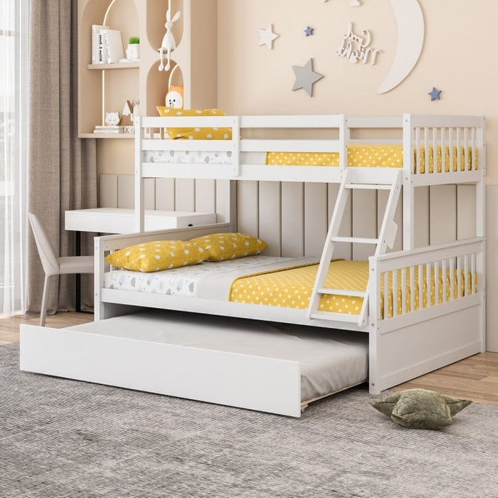 3-in-1 Convertible Double Deck Bed with Guard Rails, Ladder, and Trundle Bed