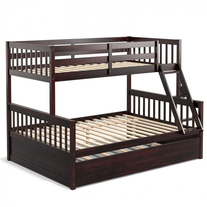 3-in-1 Convertible Double Deck Bed with Guard Rails, Ladder, and Trundle Bed