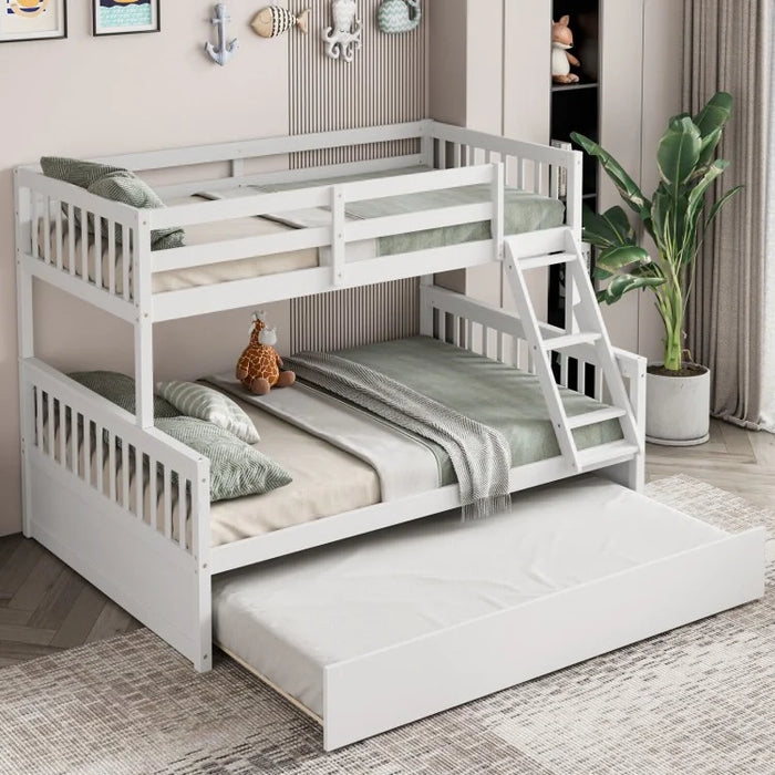 3-in-1 Convertible Double Deck Bed with Guard Rails, Ladder, and Trundle Bed