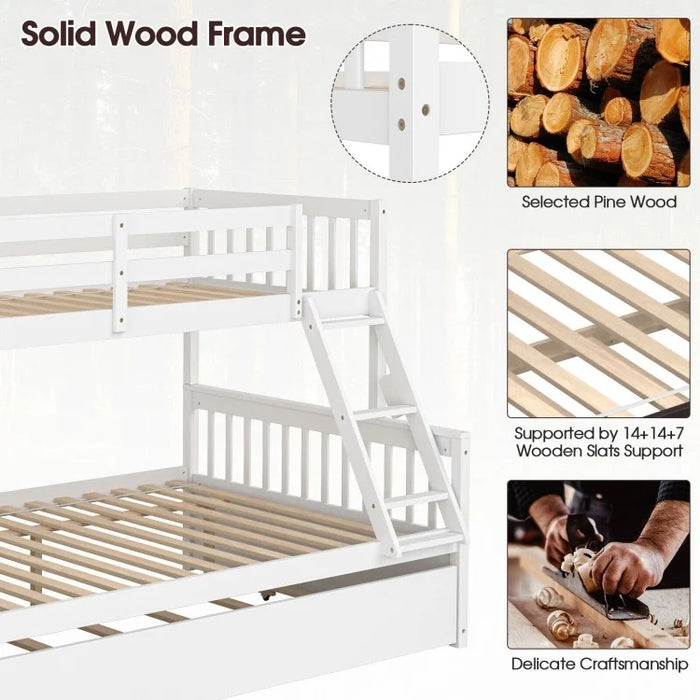 3-in-1 Convertible Double Deck Bed with Guard Rails, Ladder, and Trundle Bed