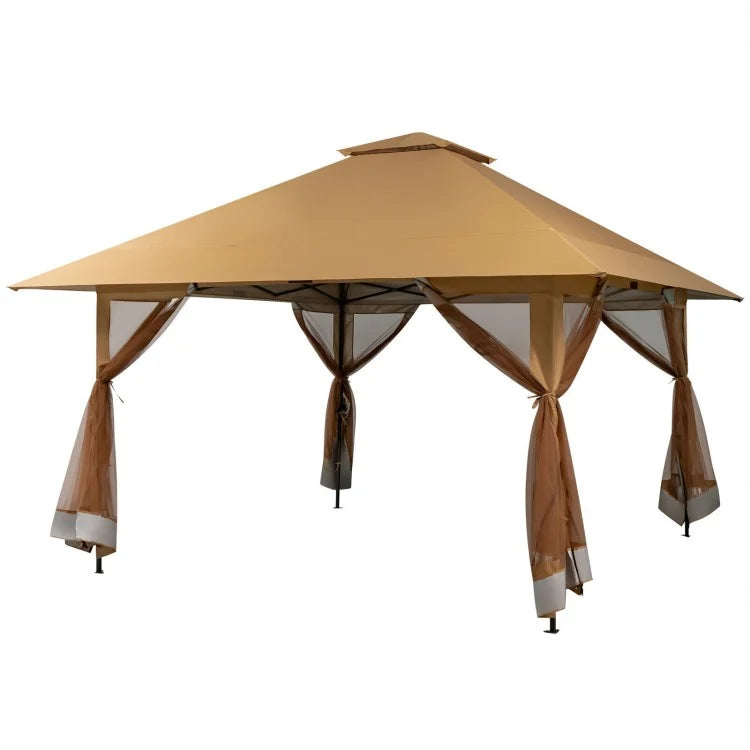 Costway 13x13 ft Outdoor Gazebo Canopy Pop-Up Tent with Mesh Walls - Suitable for Backyard Weddings and Parties