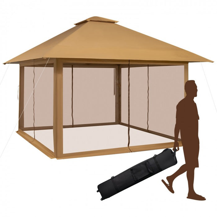 Costway 13x13 ft Outdoor Gazebo Canopy Pop-Up Tent with Mesh Walls - Suitable for Backyard Weddings and Parties