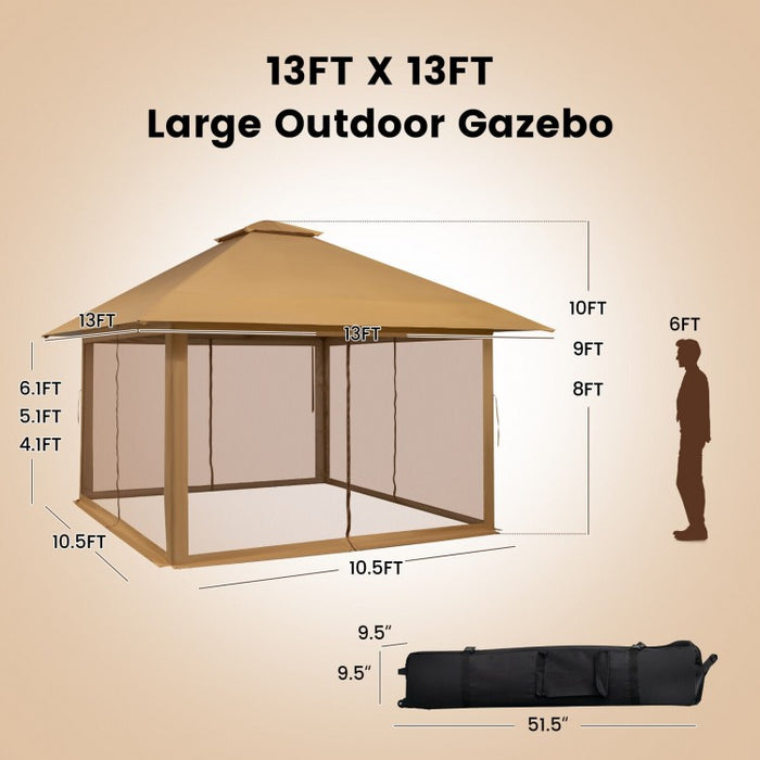 Costway 13x13 ft Outdoor Gazebo Canopy Pop-Up Tent with Mesh Walls - Suitable for Backyard Weddings and Parties