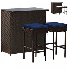 Load image into Gallery viewer, 3-Piece Outdoor Wicker Rattan Bar Furniture Set with Comfortable Cushions
