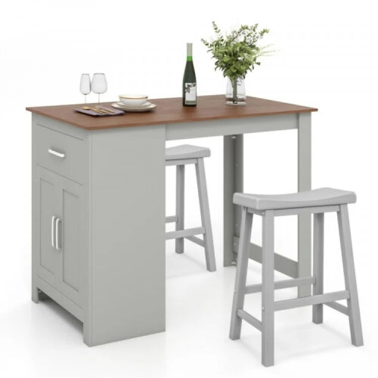 Mid-Century Vintage Dining Room Table Set - 3-Piece Set with Saddle Stools - Suitable for Kitchen and Restaurant
