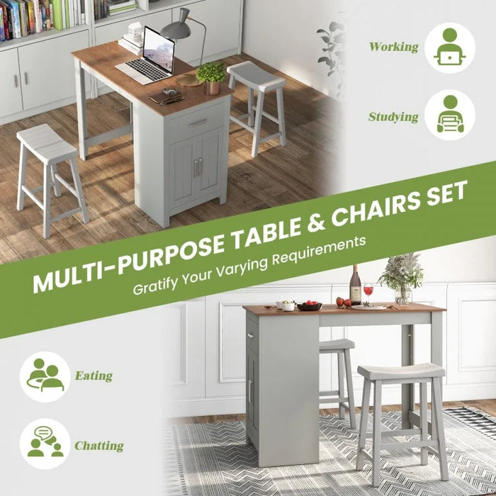 Mid-Century Vintage Dining Room Table Set - 3-Piece Set with Saddle Stools - Suitable for Kitchen and Restaurant