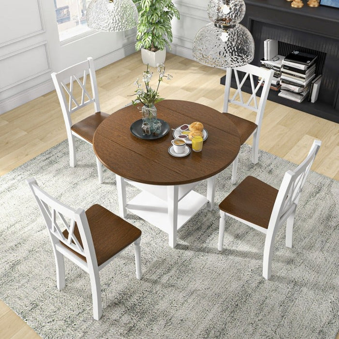 Costway Modern Round Dining Table Set with 4 Folding Wooden Chairs - Suitable for Restaurant, Café, and Tavern