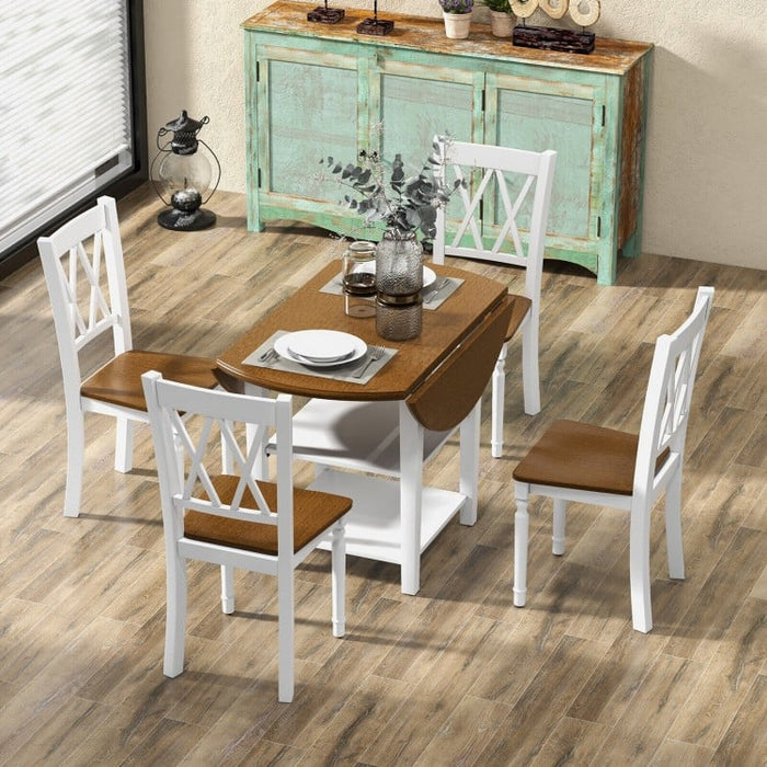 Costway Modern Round Dining Table Set with 4 Folding Wooden Chairs - Suitable for Restaurant, Café, and Tavern